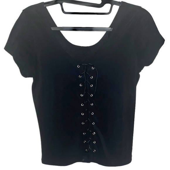 Vintage 90s Black Lace-Up corset style Top - Picture 1 of 5